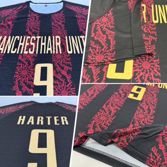 Gold-Rotes Trikot, benutzerdefinierte Sublimationsuniform, schwarzes Vegas Soccer Gold-Rotes Trikot, benutzerdefinierte Sublimationsuniform, schwarzes Vegas Soccer