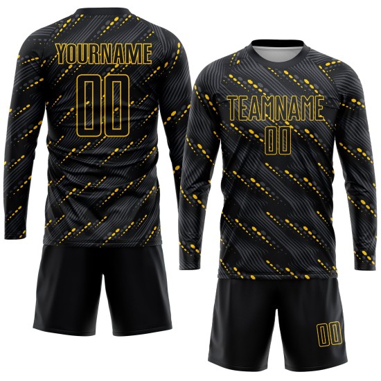 Schwarz-Gold Sublimation Fußballtrikot Schwarze benutzerdefinierte Uniform Schwarz-Gold Sublimation Fußballtrikot Schwarze benutzerdefinierte Uniform