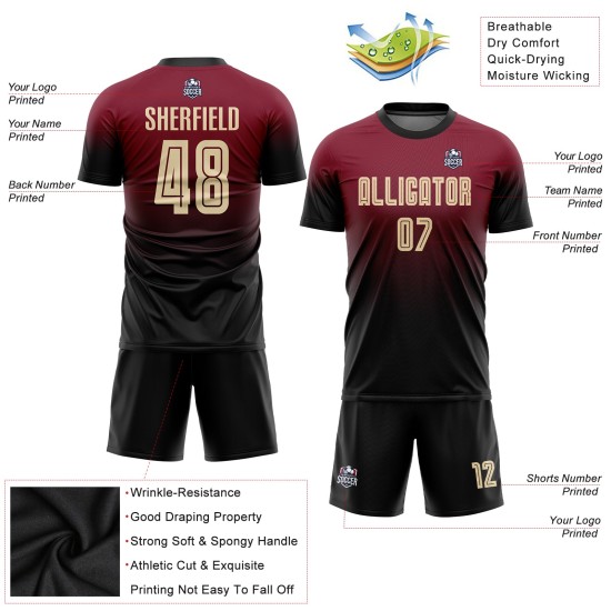 Creme-Schwarz Fashion Jersey Custom Crimson Sublimation Fade Fußballuniform Creme-Schwarz Fashion Jersey Custom Crimson Sublimation Fade Fußballuniform