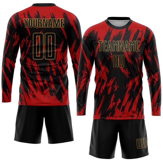 Sublimation Gold Fußball Custom Rot Jersey Schwarz-Alte Uniform Sublimation Gold Fußball Custom Rot Jersey Schwarz-Alte Uniform
