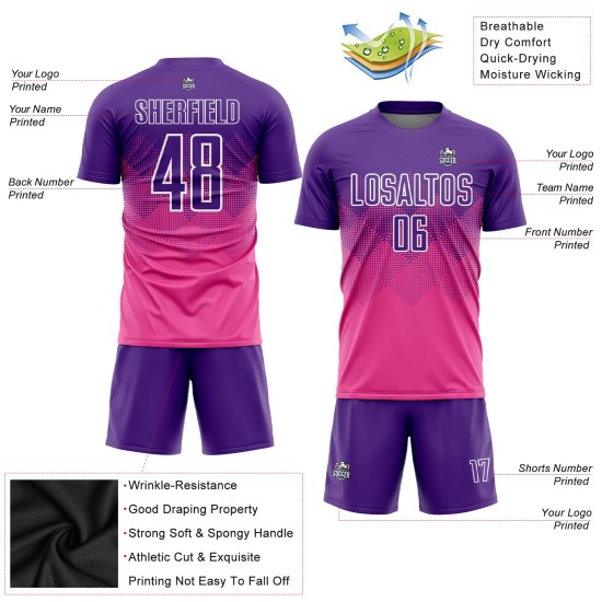 Benutzerdefiniertes Trikot Lila-Weiß Fußball Rosa Uniform Sublimation Benutzerdefiniertes Trikot Lila-Weiß Fußball Rosa Uniform Sublimation