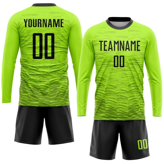 Fußballuniform Benutzerdefiniertes Grünes Trikot Sublimation Neon Schwarz Fußballuniform Benutzerdefiniertes Grünes Trikot Sublimation Neon Schwarz
