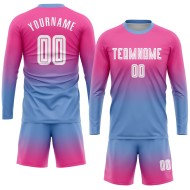 Ärmel Sublimation Blau Uniform Verblassen Jersey Mode Rosa Lange Weiß-Licht Fußball Custom Ärmel Sublimation Blau Uniform Verblassen Jersey Mode Rosa Lange Weiß-Licht Fußball Custom