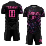 Blaue Uniform Jersey Custom Schwarz Pink-Light Fußball Sublimation Blaue Uniform Jersey Custom Schwarz Pink-Light Fußball Sublimation