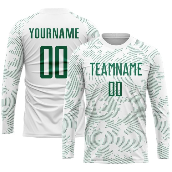 Benutzerdefinierte Uniform Trikot Fußball Sublimation Weiß Kelly Grün Benutzerdefinierte Uniform Trikot Fußball Sublimation Weiß Kelly Grün