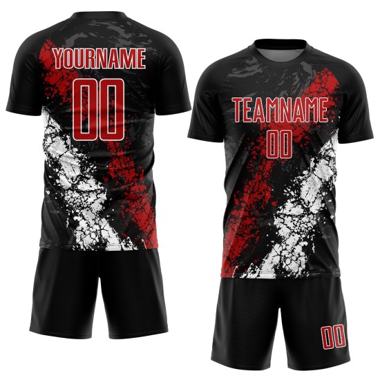 Fußball Schwarz Trikot Uniform Custom Sublimation Rot-Weiß Fußball Schwarz Trikot Uniform Custom Sublimation Rot-Weiß