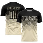 Benutzerdefiniertes Fußballtrikot in Schwarz mit Sublimationsdruck, cremefarben Benutzerdefiniertes Fußballtrikot in Schwarz mit Sublimationsdruck, cremefarben