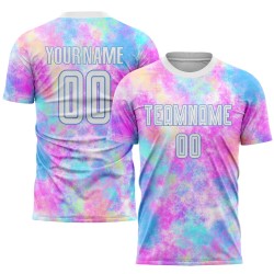 Sublimationstrikot Blaue Krawatte Benutzerdefinierte Fußballuniform Farbstoff Weiß-Licht Sublimationstrikot Blaue Krawatte Benutzerdefinierte Fußballuniform Farbstoff Weiß-Licht