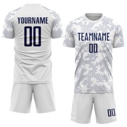 Weiße Sublimationsuniform, benutzerdefiniertes Fußballtrikot, Marineblau Weiße Sublimationsuniform, benutzerdefiniertes Fußballtrikot, Marineblau
