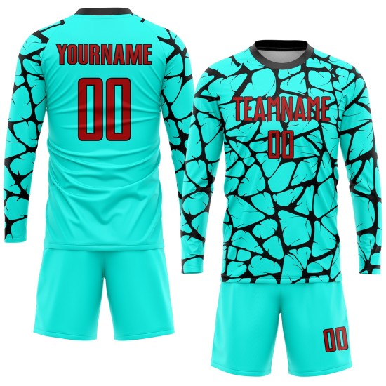 Aqua Custom Sublimation Rot-Schwarz Fußballuniform Trikot Aqua Custom Sublimation Rot-Schwarz Fußballuniform Trikot