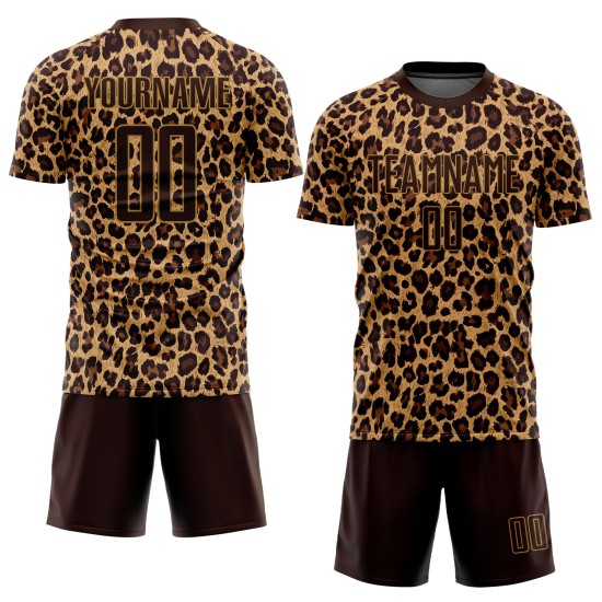 Gold Jersey Braun Sublimation Braun-Alte Uniform Leopard Fußball Custom Gold Jersey Braun Sublimation Braun-Alte Uniform Leopard Fußball Custom