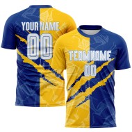 Blau Fußball Gelb-Licht Royal Scratch Graffiti Custom Weiß Jersey Muster Uniform Sublimation Blau Fußball Gelb-Licht Royal Scratch Graffiti Custom Weiß Jersey Muster Uniform Sublimation