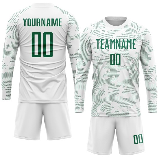 Benutzerdefinierte Uniform Trikot Fußball Sublimation Weiß Kelly Grün Benutzerdefinierte Uniform Trikot Fußball Sublimation Weiß Kelly Grün