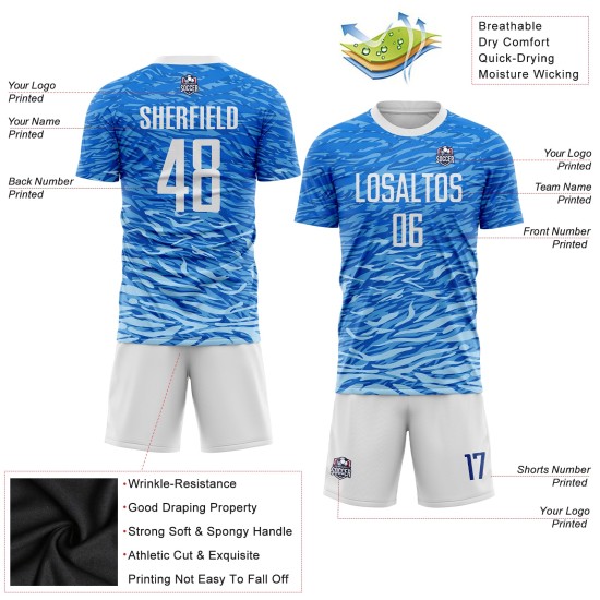 Fußball-Sublimationstrikot in Weiß, Royal Custom-Uniform Fußball-Sublimationstrikot in Weiß, Royal Custom-Uniform