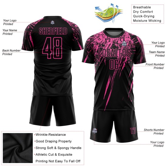 Benutzerdefinierte Rosa Sublimation Schwarz Jersey Uniform Fußball Benutzerdefinierte Rosa Sublimation Schwarz Jersey Uniform Fußball
