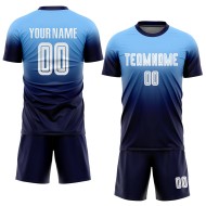 Fußball Blau Licht Sublimation Weiß-Navy Uniform Fashion Fade Jersey Custom Fußball Blau Licht Sublimation Weiß-Navy Uniform Fashion Fade Jersey Custom